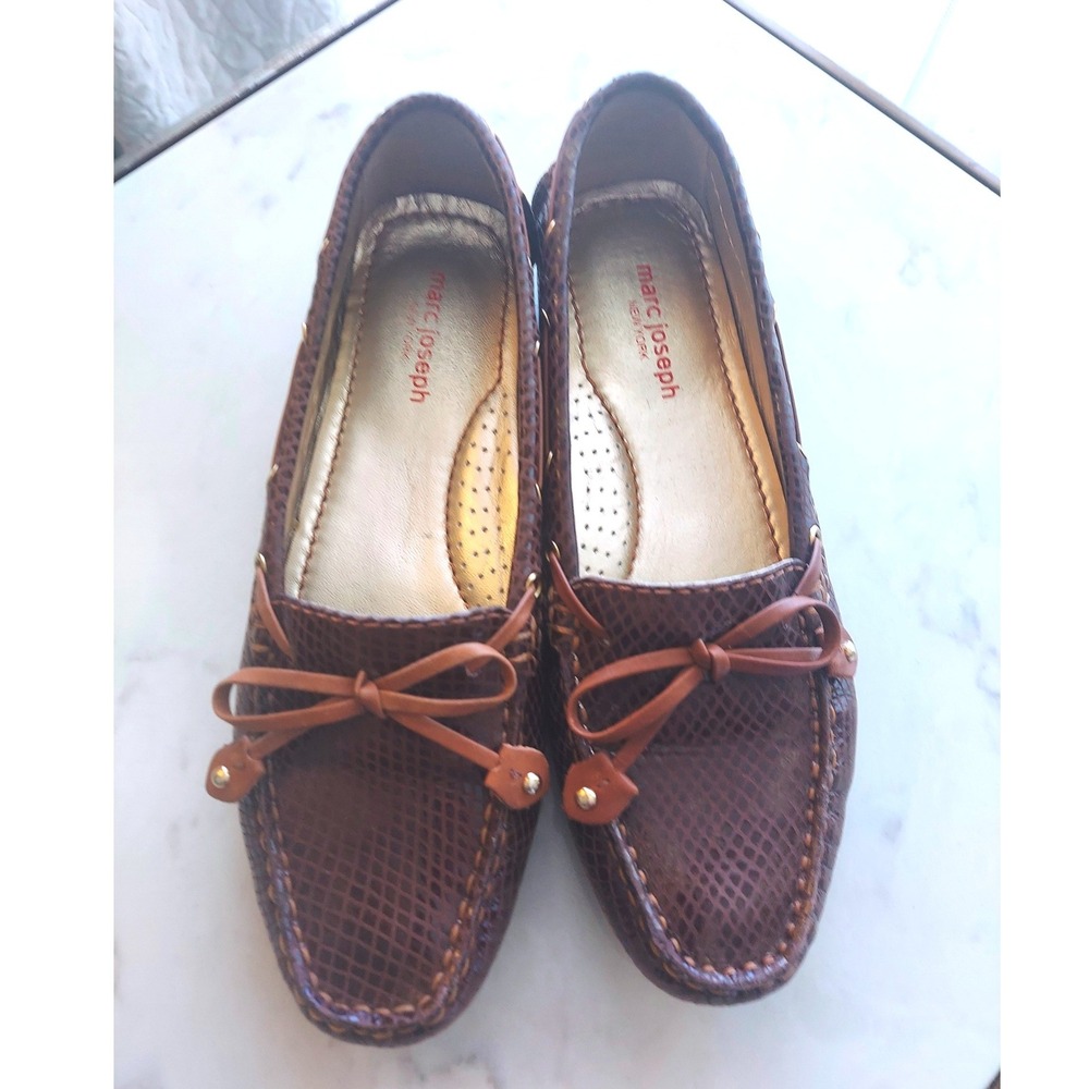 Marc Joseph New York Brown Snakeskin Embossed Leather Driving Loafers Womens 6